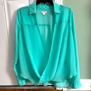 Xhilaration Cross-Over Sheer Turquoise Blouse